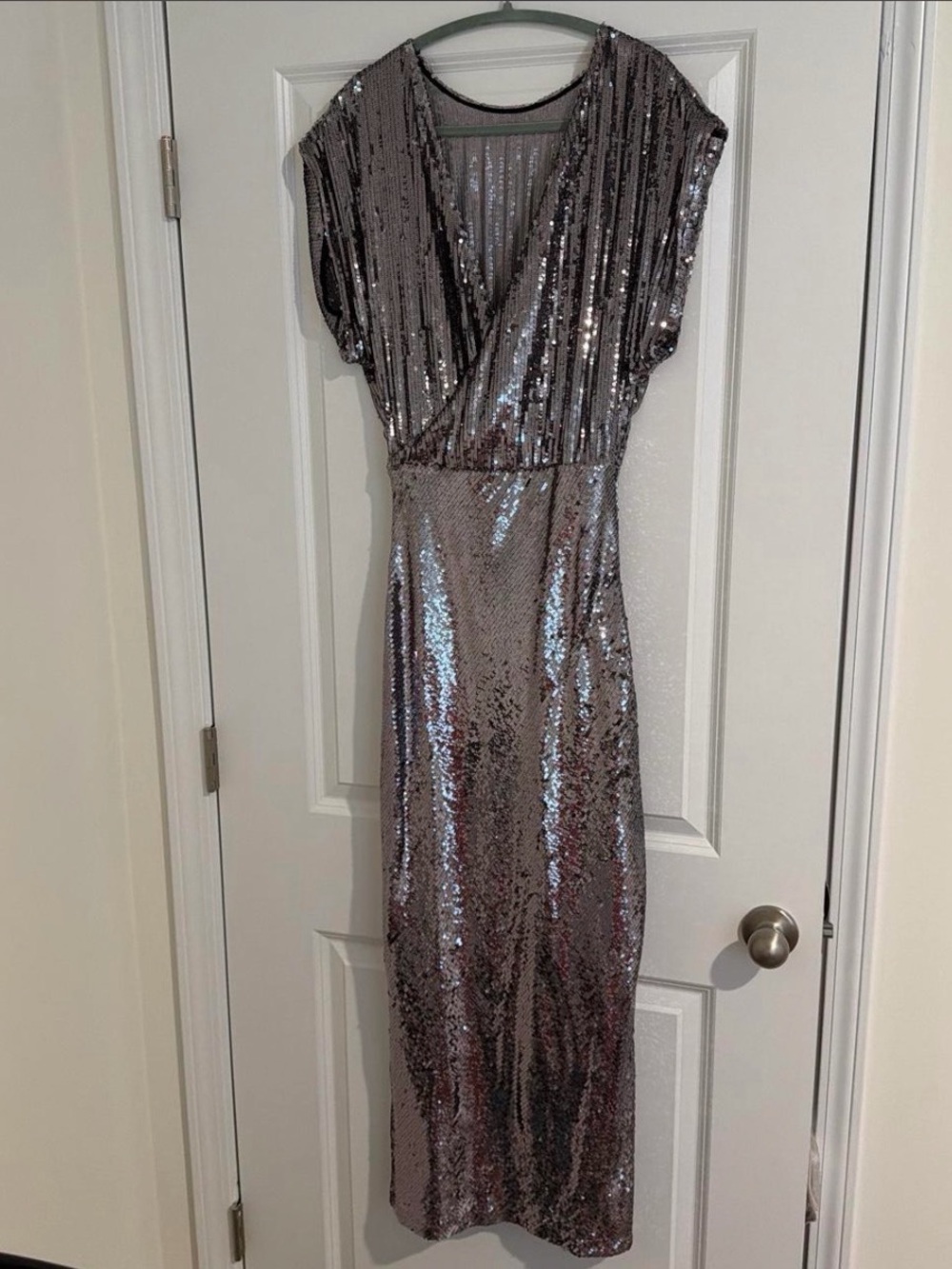 Zara Silver Sequin V-Neck Gown